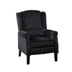 Black Velvet Armchair with Reclining Back Function and Black Legs