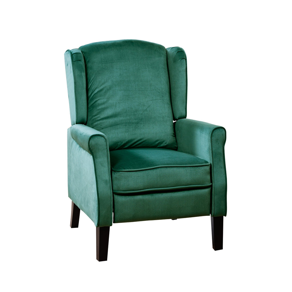 Forest Green Velvet Armchair with Reclining Back Function and Black Legs
