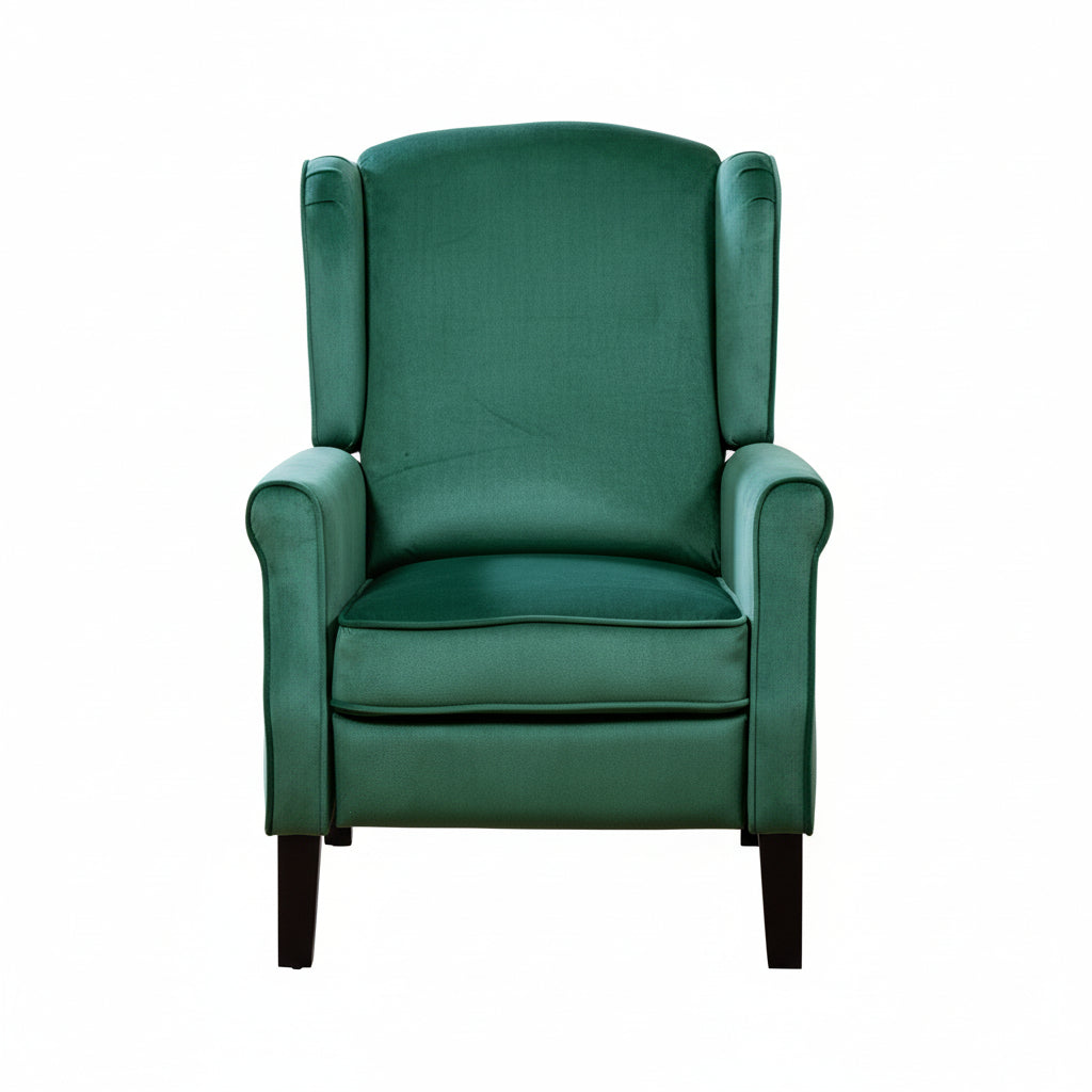 Forest Green Velvet Armchair with Reclining Back Function and Black Legs