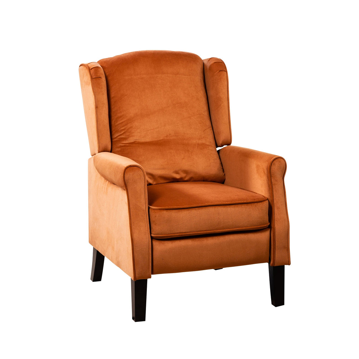 Burnt Orange Velvet Armchair with Reclining Back Function and Black Legs