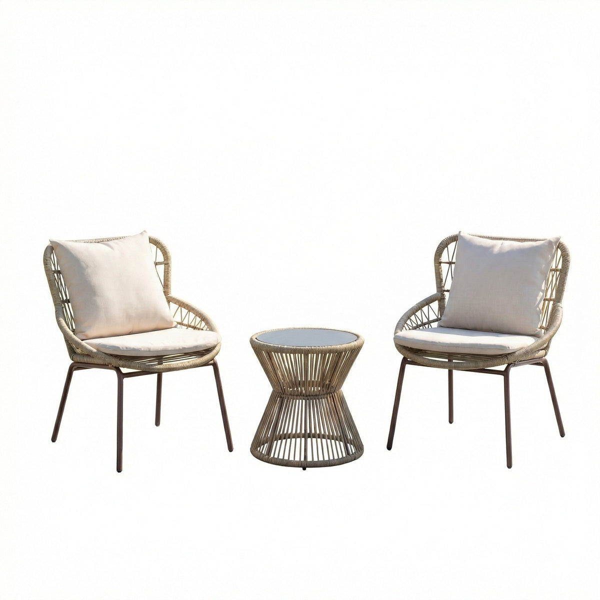 Modern 3 Piece Garden Patio Furniture Set in Brown & Cream by Harry Christian Home